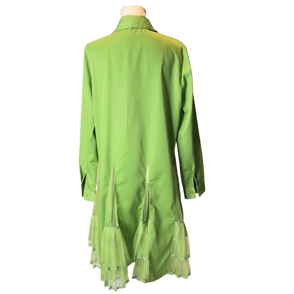 # A215  Ft INC  Y2K Revival  Lime Green Shirt Dress with Mesh Ruffle NWT XL - Picture 2 of 8